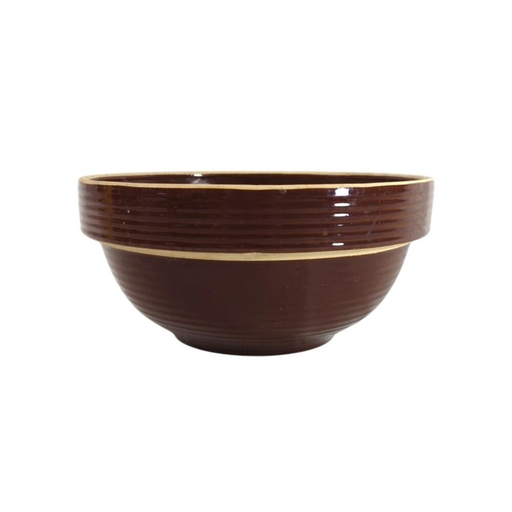 Vintage Stoneware Pottery Brown 9" Kitchen Mixing Bowl Kitchenware